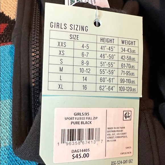 DSG Girls Sport Fleece Black Full-Zip Hoodie - Picture 5 of 5